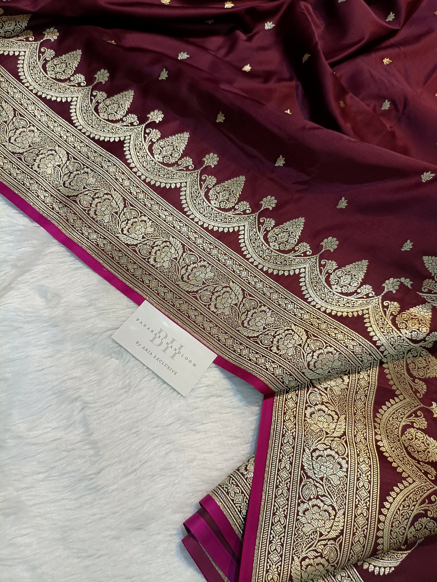 Pure Handloom Mashru Katan Silk Banarasi Saree with Paisley Border