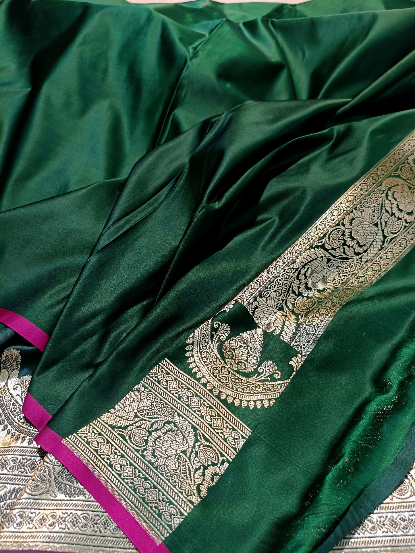 Pure Handloom Mashru Katan Silk Banarasi Saree with Paisley Border