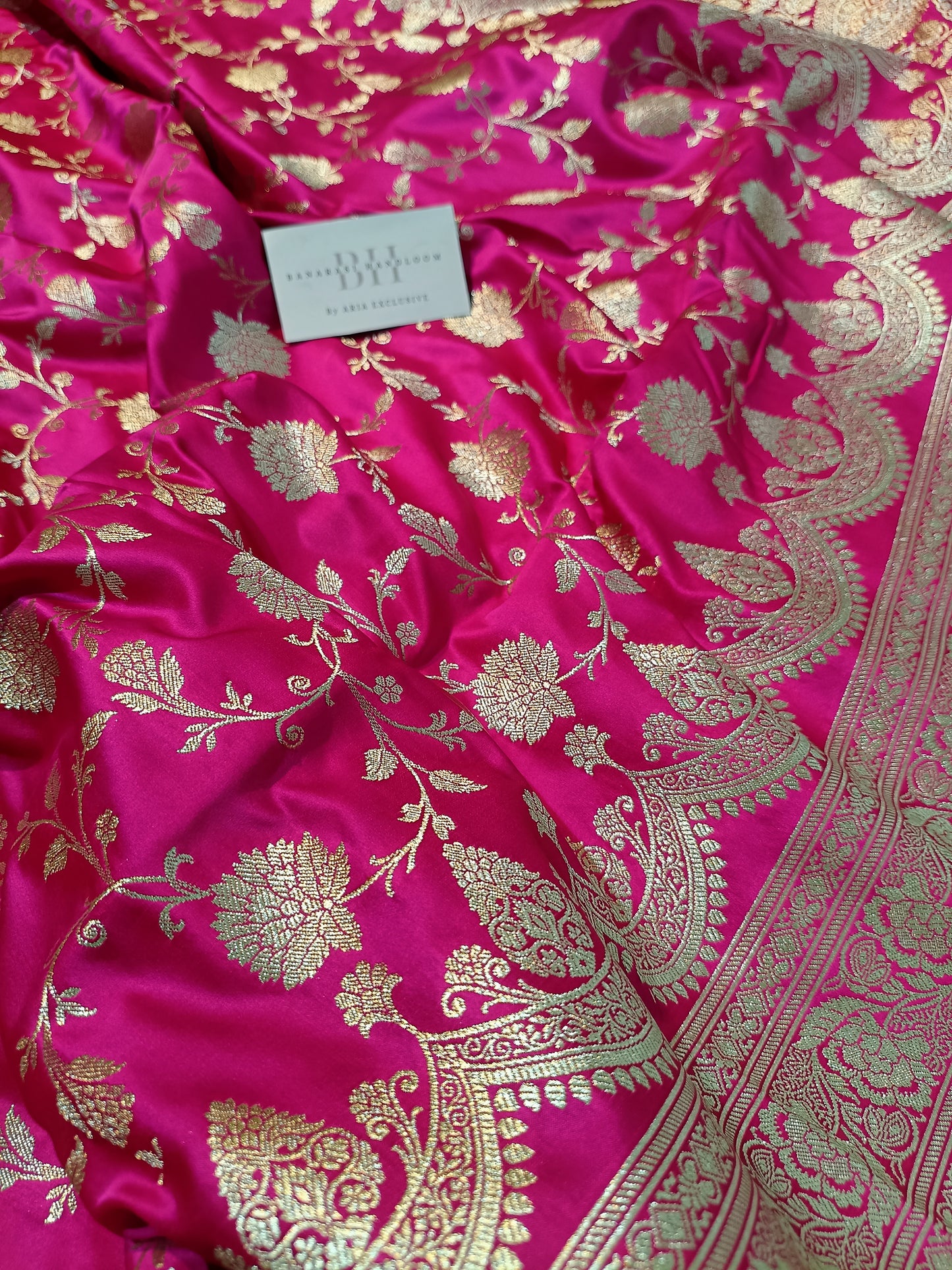 Pure Handloom Mashru Katan Silk Banarasi Saree with Floral Jaal Weaving