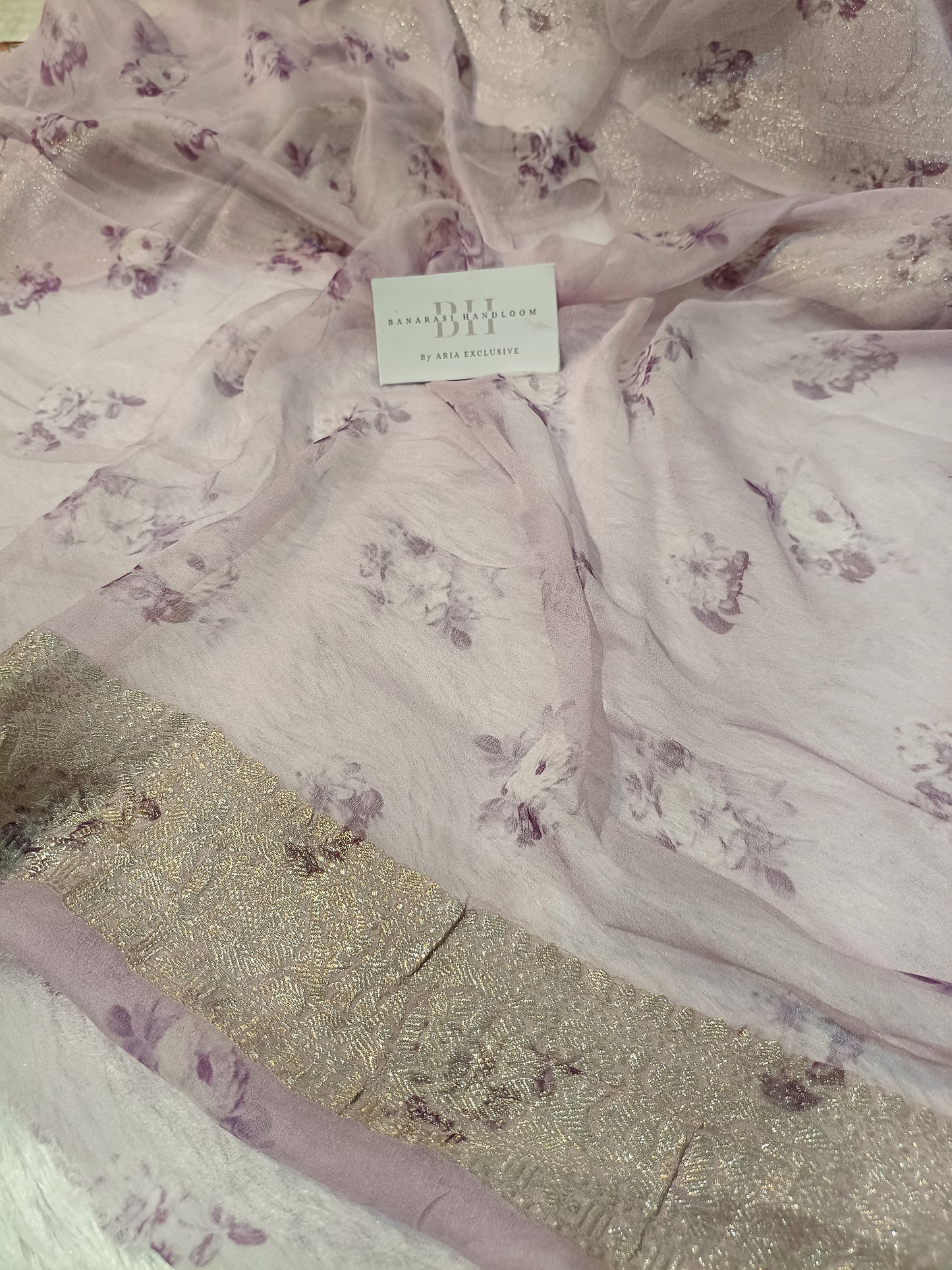 Pure Handloom Khaddi Chiffon Banarasi Saree with Floral Digital Print