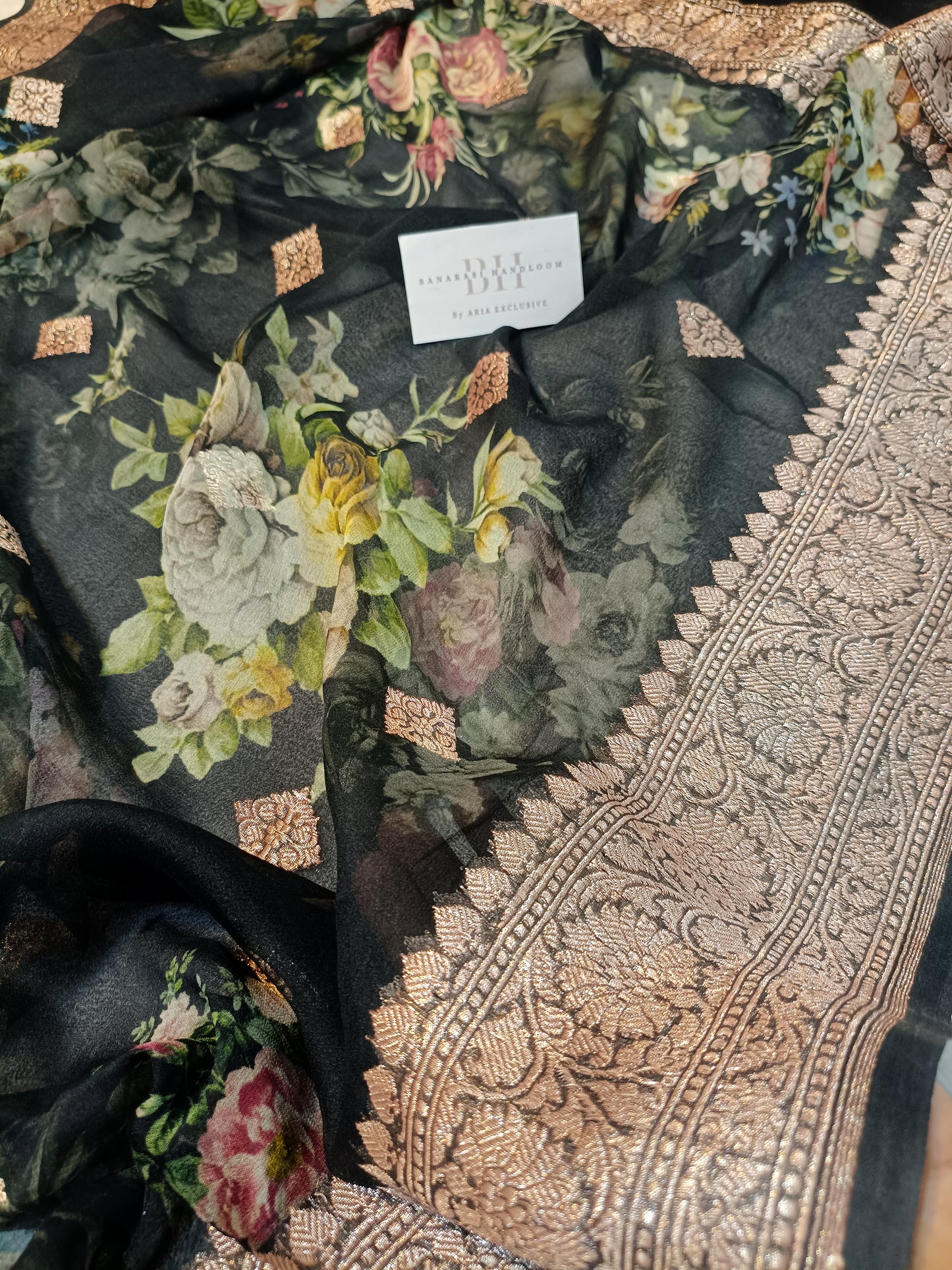 Pure Handloom Khaddi Chiffon Banarasi Saree with Floral Digital Print