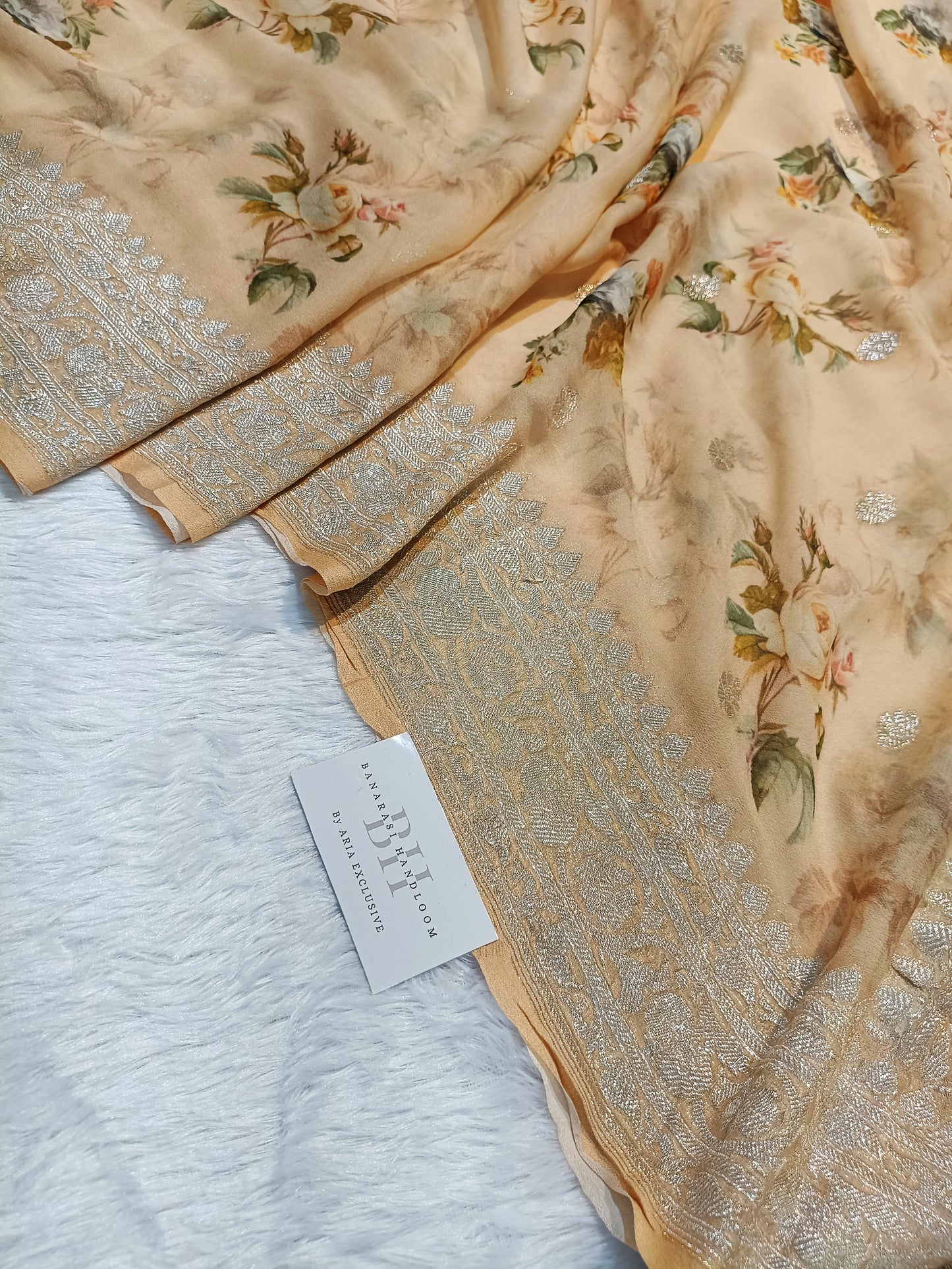 Pure Handloom Khaddi Chiffon Banarasi Saree with Floral Digital Print