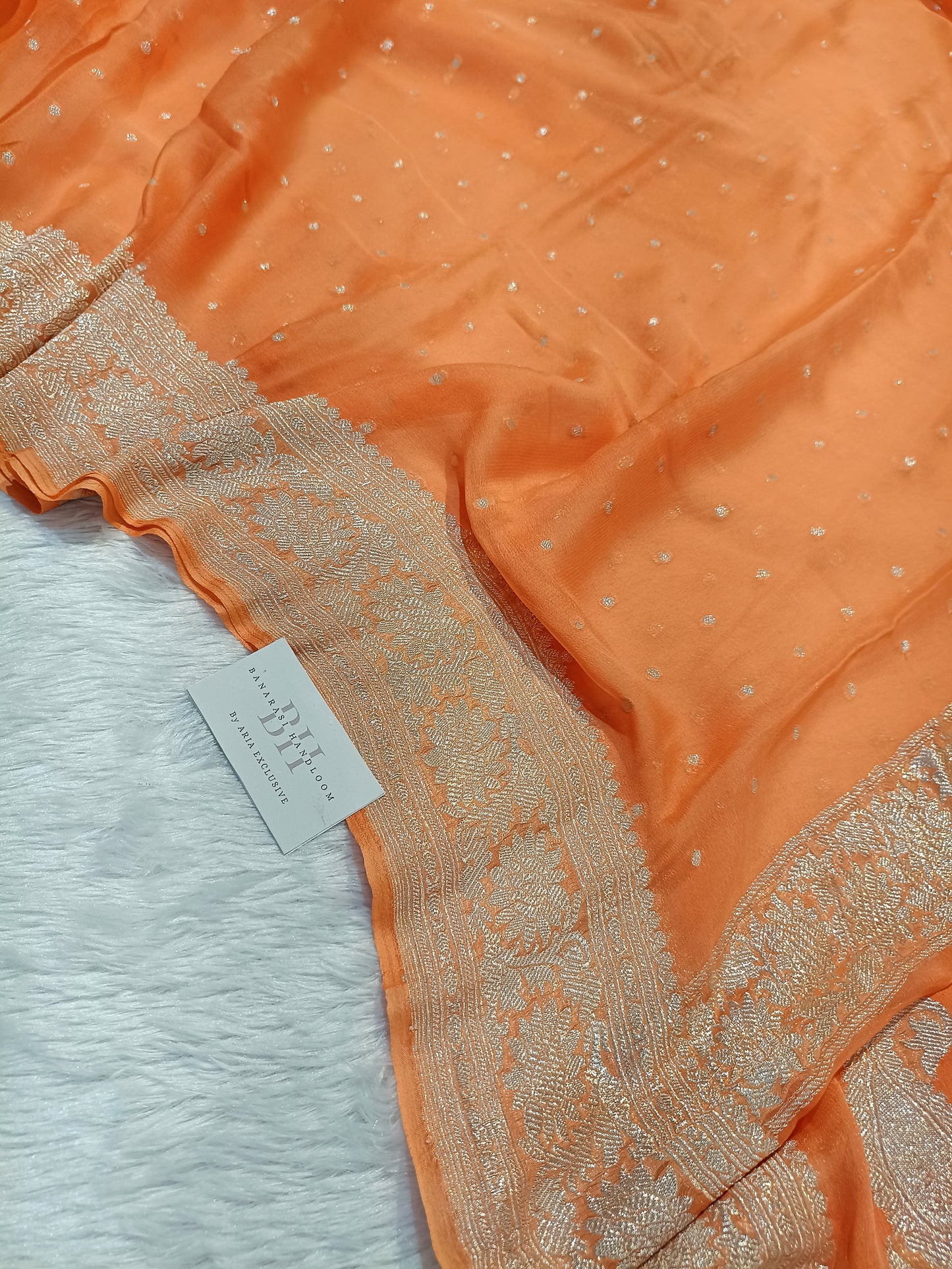 Pure Handloom Khaddi Chiffon Silver Zari Banarasi Saree