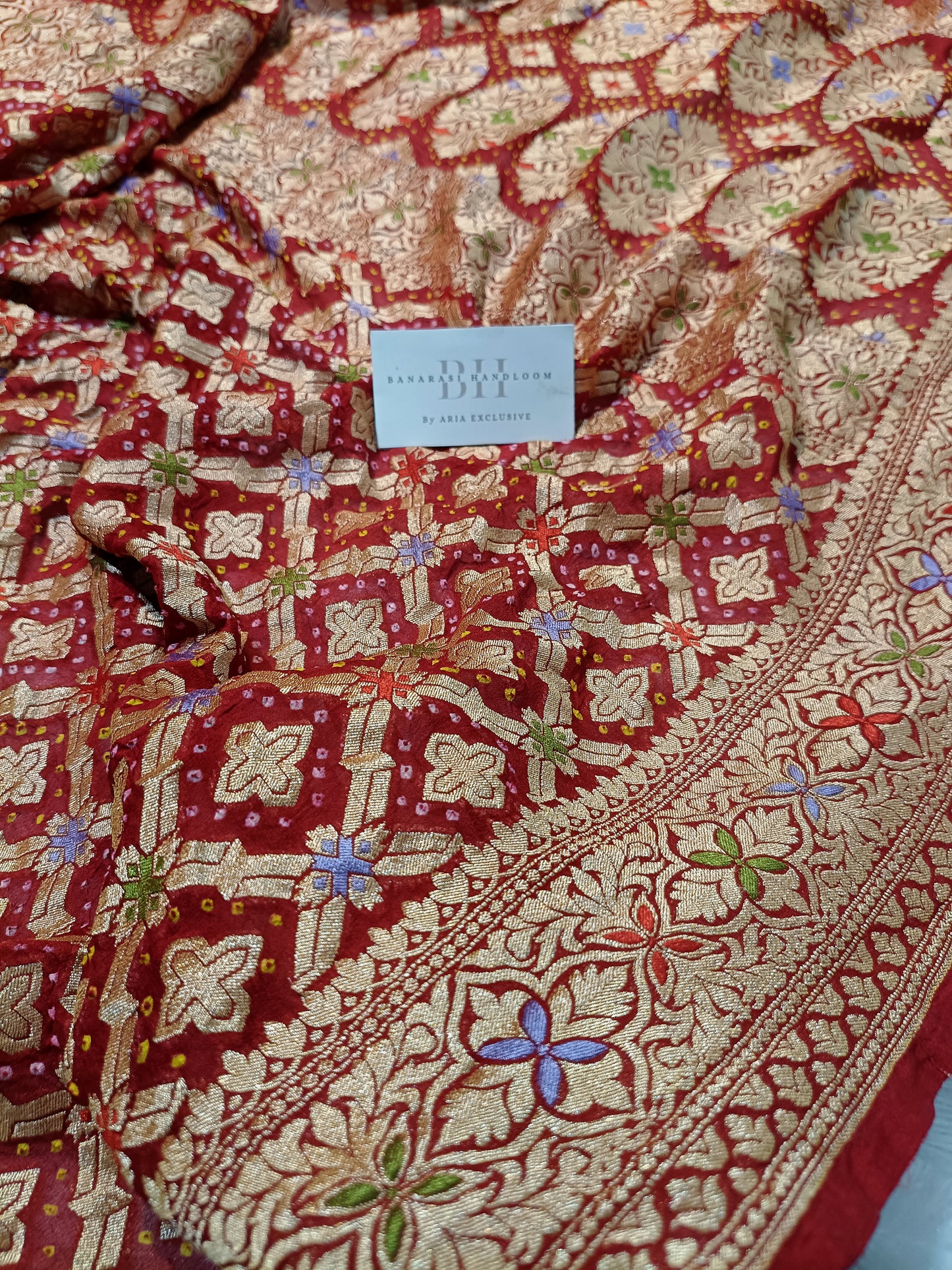 Pure Handloom Khaddi Bandhej Meenakari Banarasi Saree