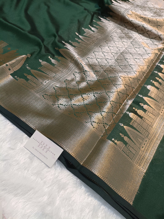 Mashru Silk Banarasi Saree with Banaras Ghat & Temple Weaving