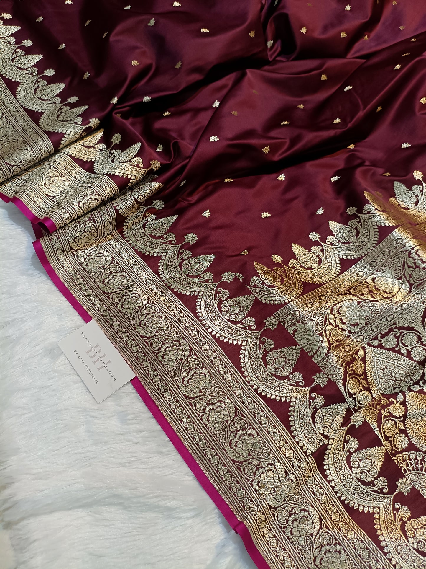 Pure Handloom Mashru Katan Silk Banarasi Saree with Paisley Border