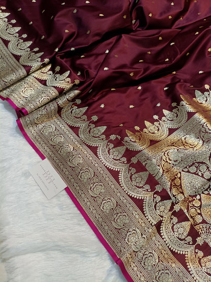 Pure Handloom Mashru Katan Silk Banarasi Saree with Paisley Border