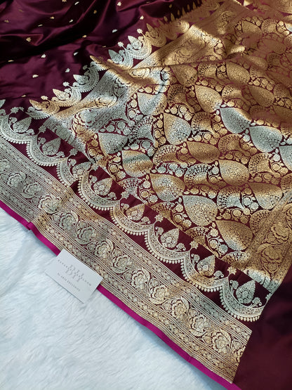 Pure Handloom Mashru Katan Silk Banarasi Saree with Paisley Border