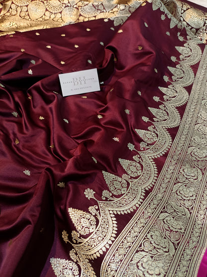 Pure Handloom Mashru Katan Silk Banarasi Saree with Paisley Border