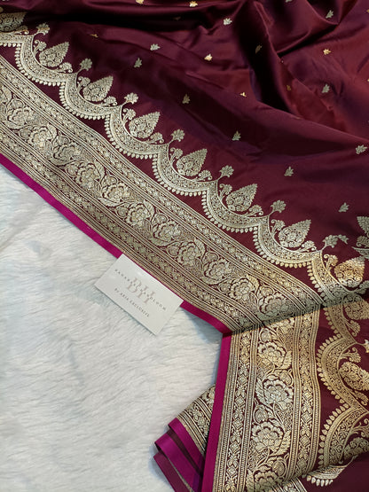 Pure Handloom Mashru Katan Silk Banarasi Saree with Paisley Border