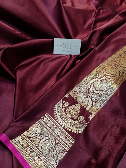 Pure Handloom Mashru Katan Silk Banarasi Saree with Paisley Border