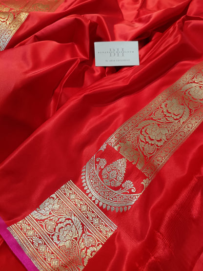Pure Handloom Mashru Katan Silk Banarasi Saree with Paisley Border