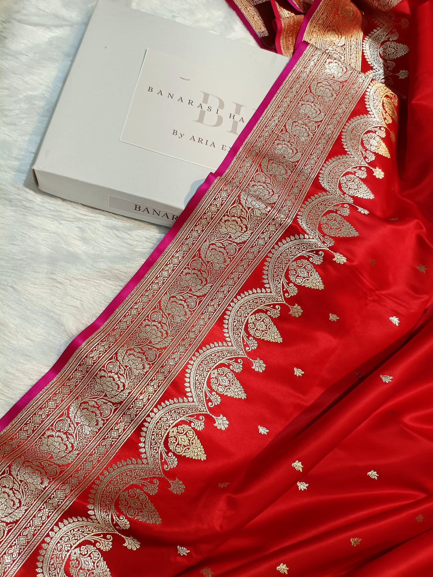Pure Handloom Mashru Katan Silk Banarasi Saree with Paisley Border