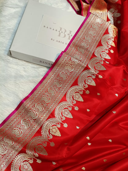 Pure Handloom Mashru Katan Silk Banarasi Saree with Paisley Border
