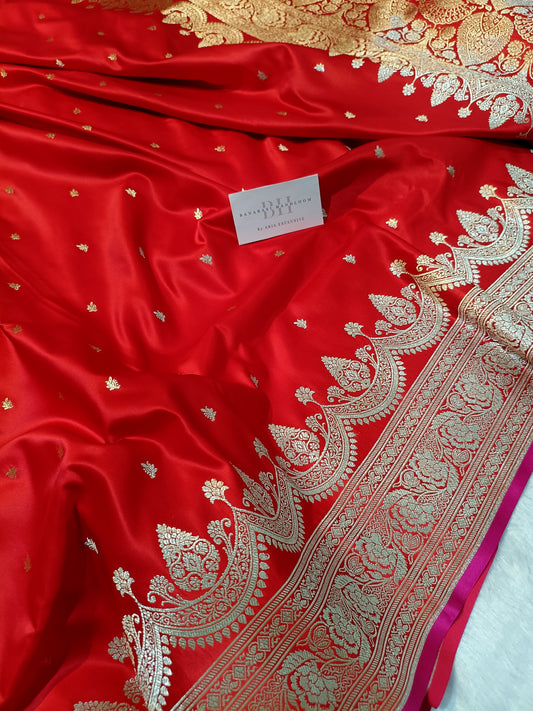 Pure Handloom Mashru Katan Silk Banarasi Saree with Paisley Border