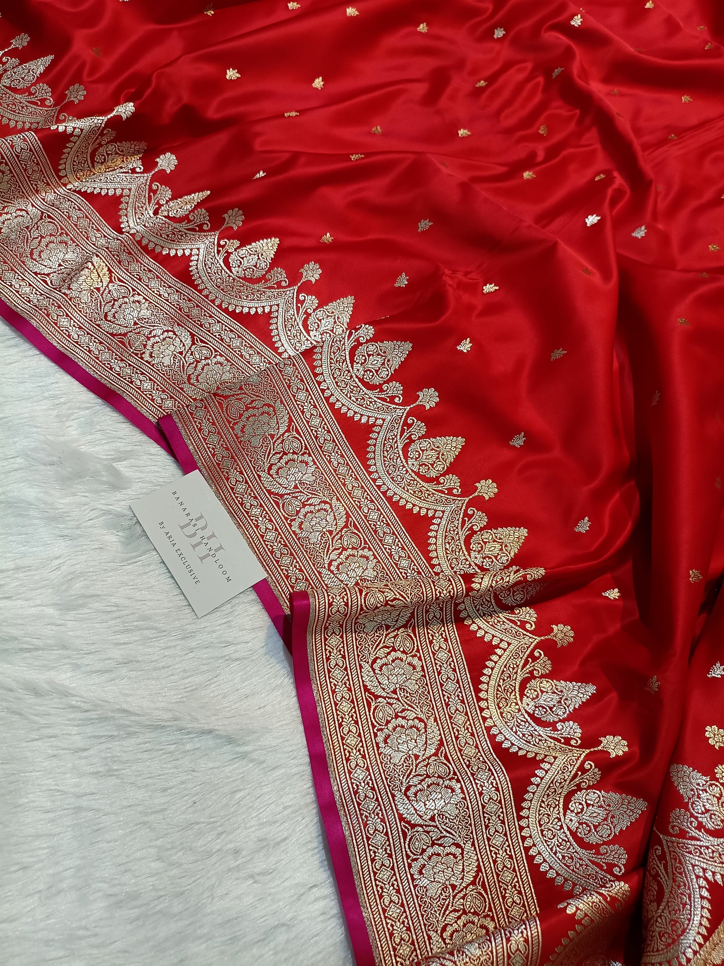Pure Handloom Mashru Katan Silk Banarasi Saree with Paisley Border