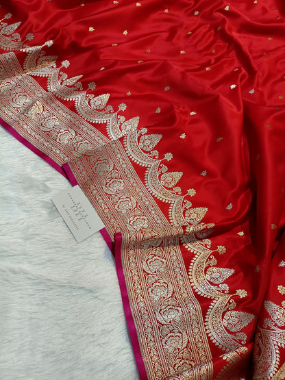 Pure Handloom Mashru Katan Silk Banarasi Saree with Paisley Border