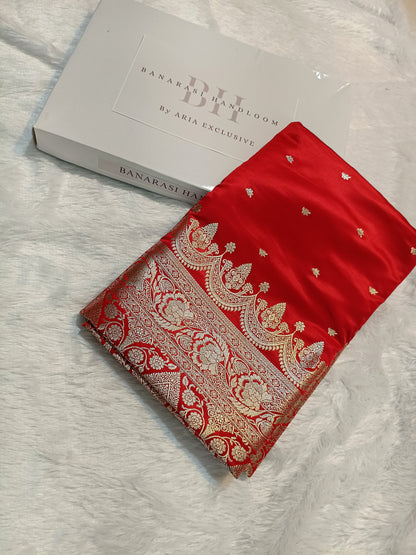 Pure Handloom Mashru Katan Silk Banarasi Saree with Paisley Border