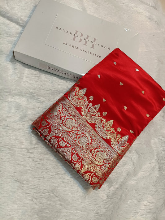 Pure Handloom Mashru Katan Silk Banarasi Saree with Paisley Border