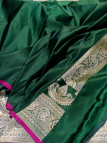 Pure Handloom Mashru Katan Silk Banarasi Saree with Paisley Border