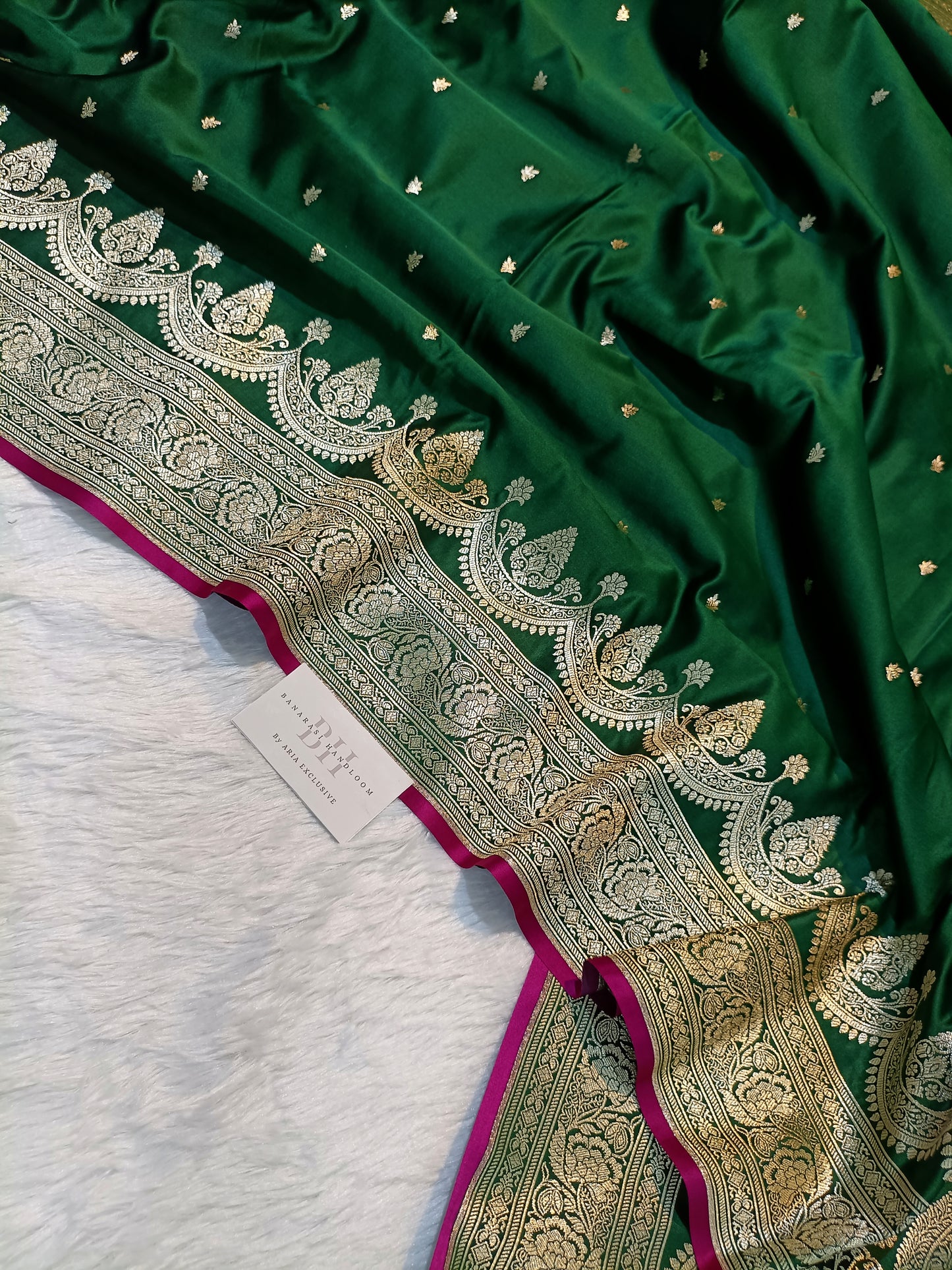 Pure Handloom Mashru Katan Silk Banarasi Saree with Paisley Border