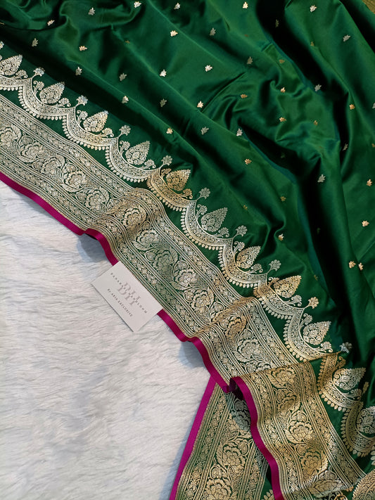 Pure Handloom Mashru Katan Silk Banarasi Saree with Paisley Border