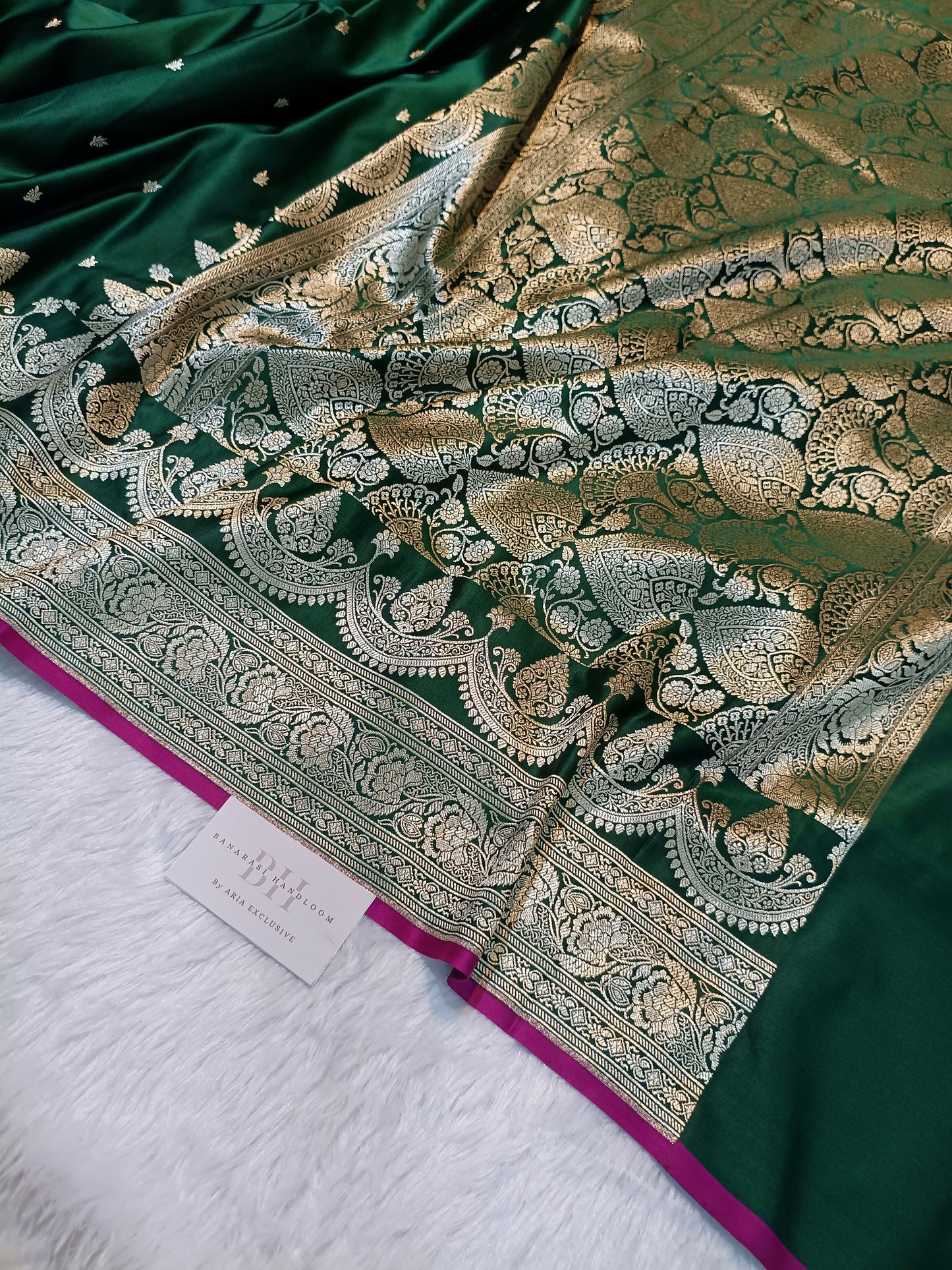 Pure Handloom Mashru Katan Silk Banarasi Saree with Paisley Border