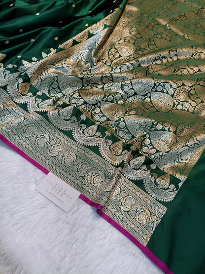 Pure Handloom Mashru Katan Silk Banarasi Saree with Paisley Border