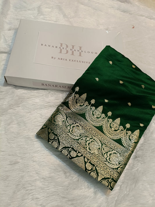 Pure Handloom Mashru Katan Silk Banarasi Saree with Paisley Border