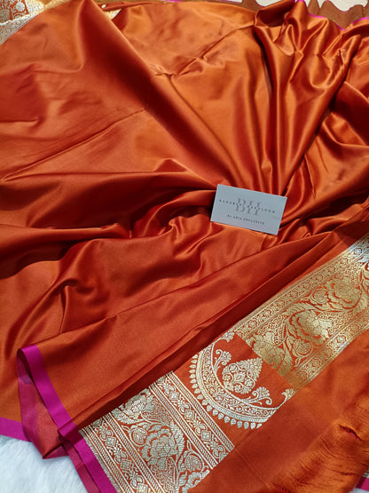 Pure Handloom Mashru Katan Silk Banarasi Saree with Paisley Border