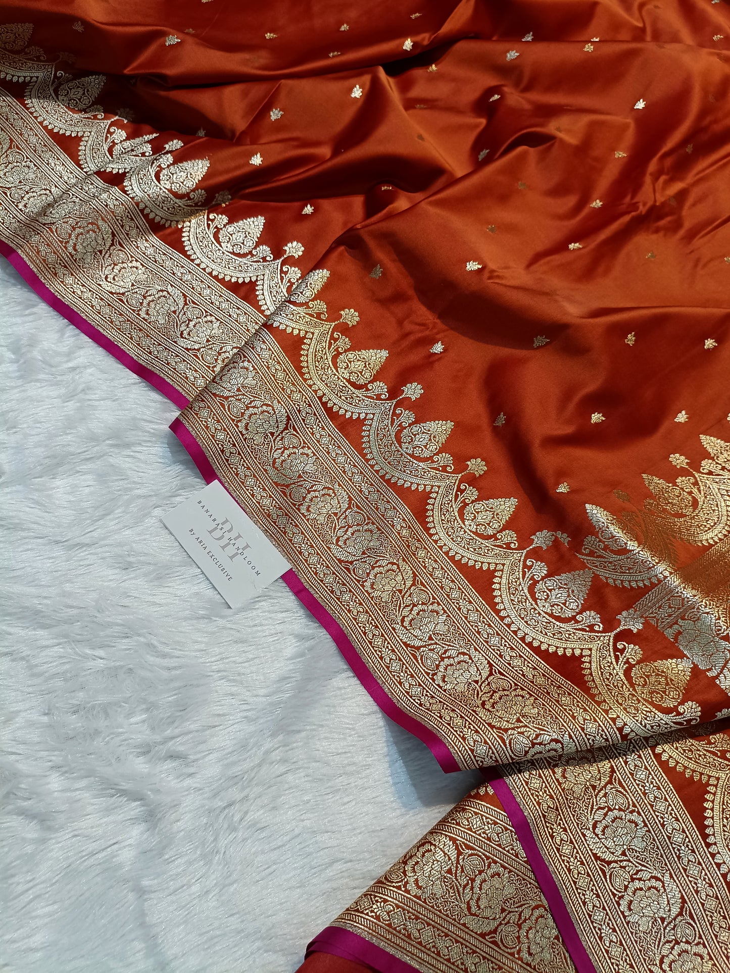Pure Handloom Mashru Katan Silk Banarasi Saree with Paisley Border