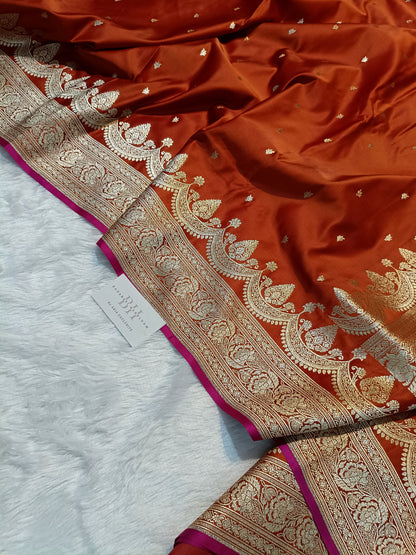 Pure Handloom Mashru Katan Silk Banarasi Saree with Paisley Border