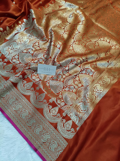 Pure Handloom Mashru Katan Silk Banarasi Saree with Paisley Border