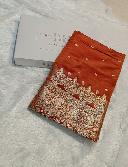 Pure Handloom Mashru Katan Silk Banarasi Saree with Paisley Border