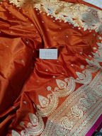 Pure Handloom Mashru Katan Silk Banarasi Saree with Paisley Border