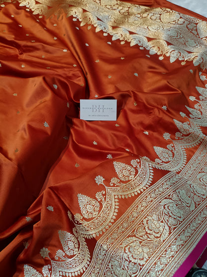 Pure Handloom Mashru Katan Silk Banarasi Saree with Paisley Border