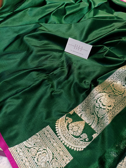 Pure Handloom Mashru Katan Silk Banarasi Saree with Floral Jaal Weaving