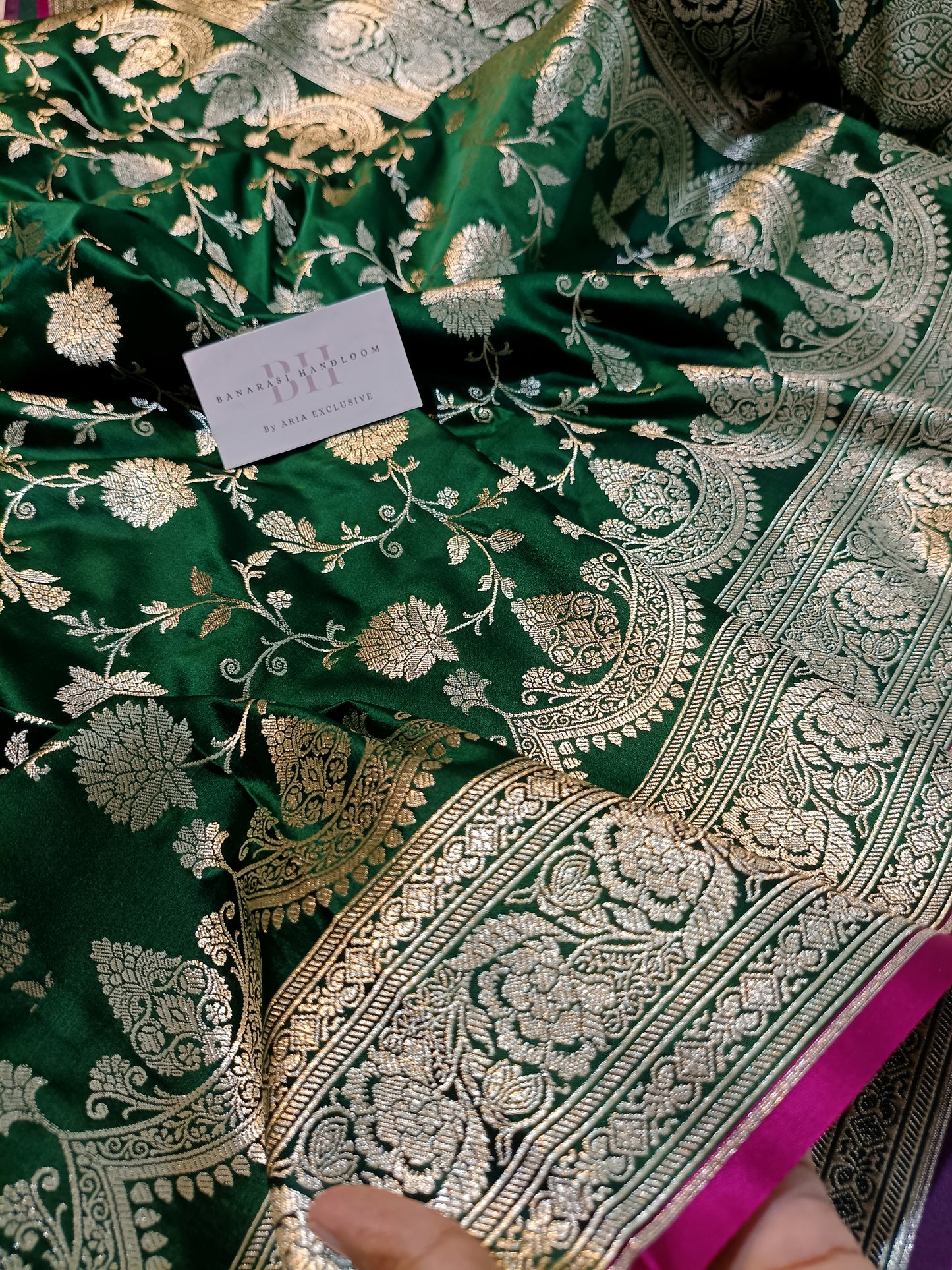 Pure Handloom Mashru Katan Silk Banarasi Saree with Floral Jaal Weaving