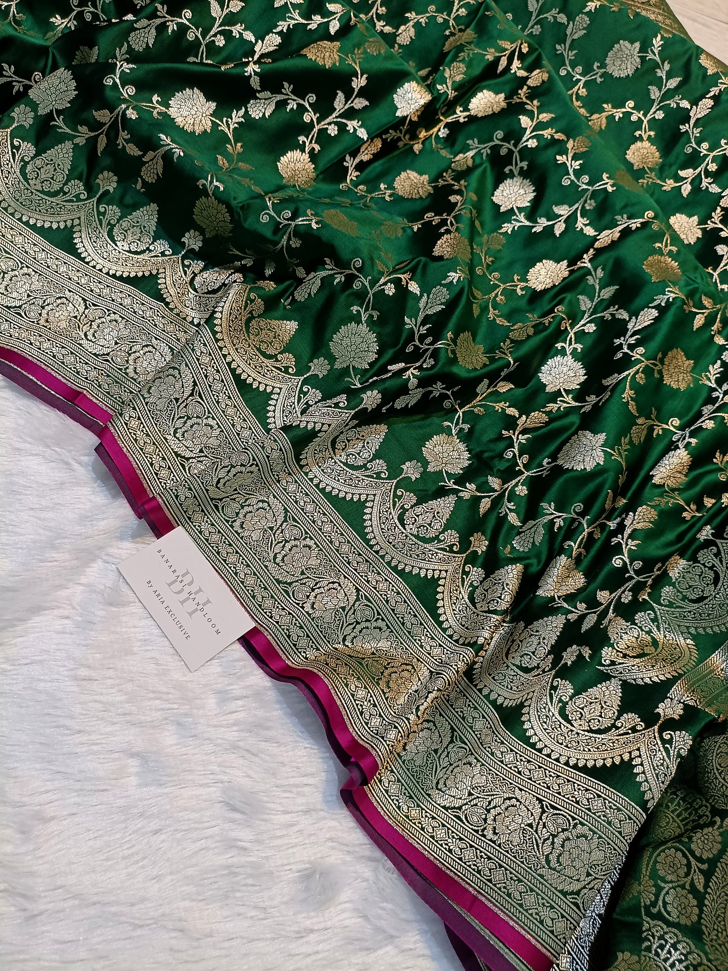 Pure Handloom Mashru Katan Silk Banarasi Saree with Floral Jaal Weaving