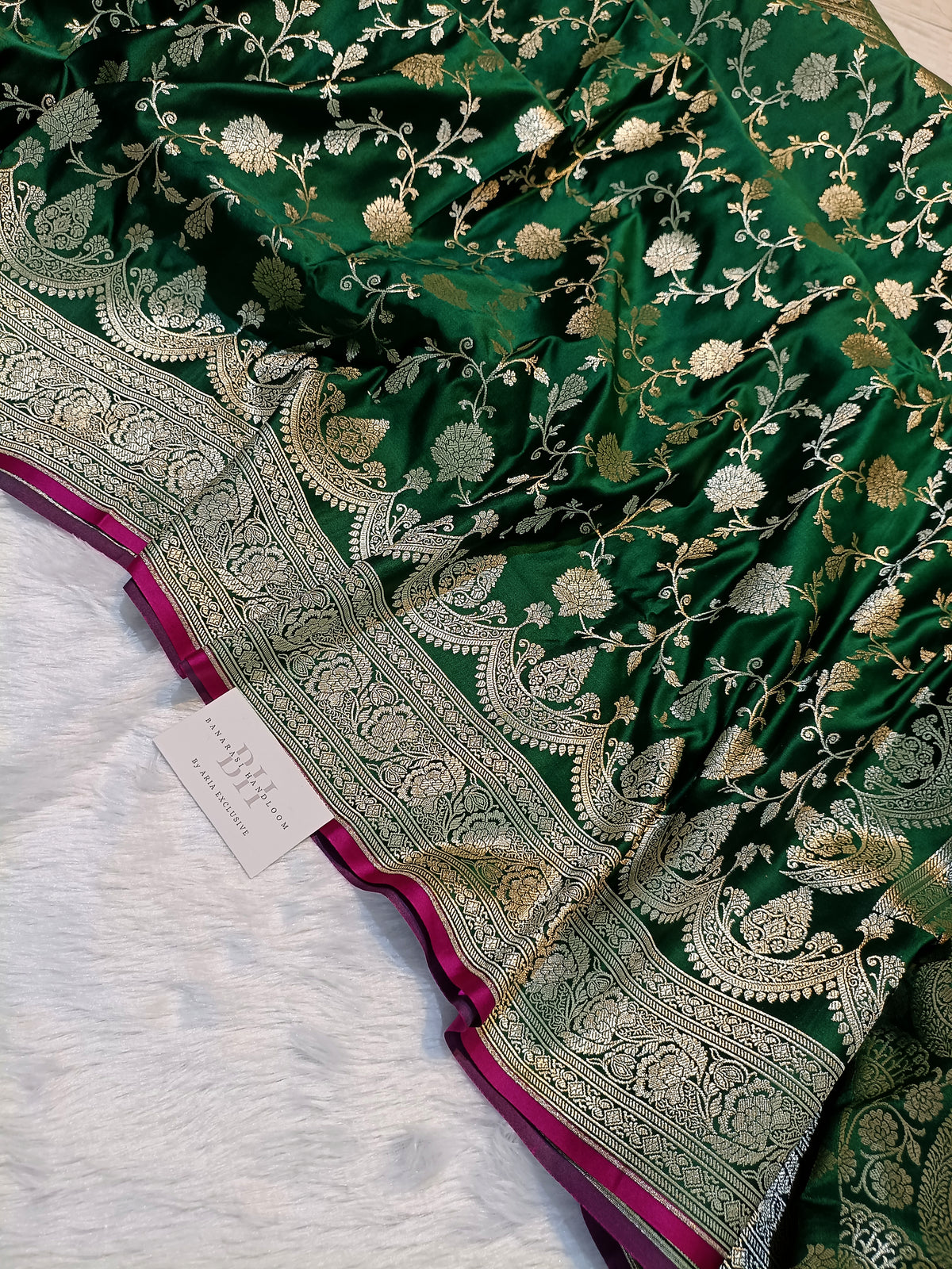 Pure Handloom Mashru Katan Silk Banarasi Saree with Floral Jaal Weaving