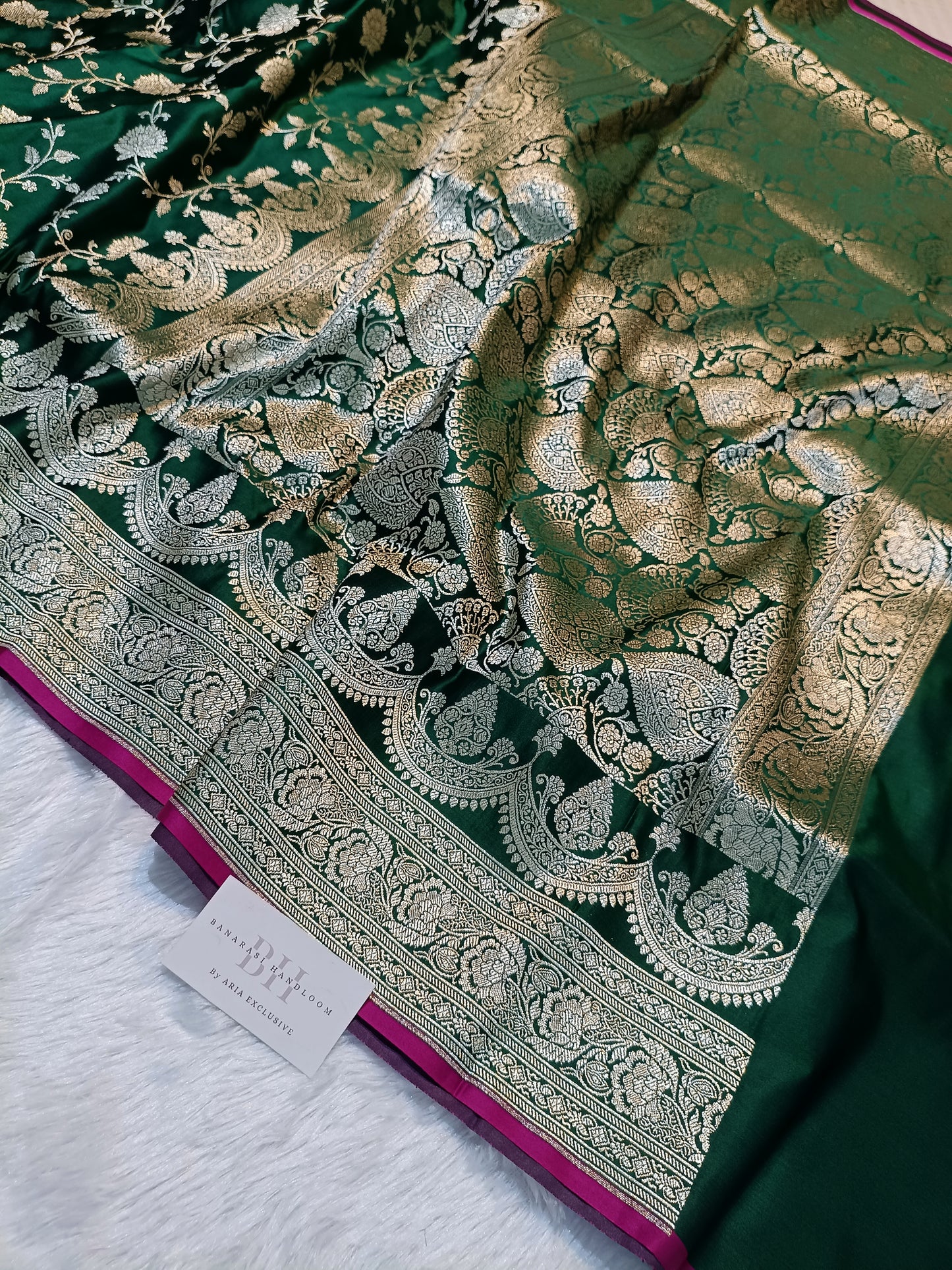 Pure Handloom Mashru Katan Silk Banarasi Saree with Floral Jaal Weaving