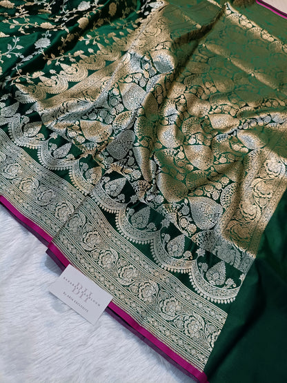 Pure Handloom Mashru Katan Silk Banarasi Saree with Floral Jaal Weaving