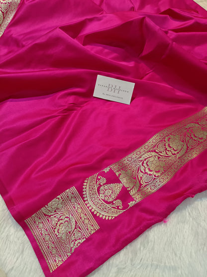 Pure Handloom Mashru Katan Silk Banarasi Saree with Floral Jaal Weaving