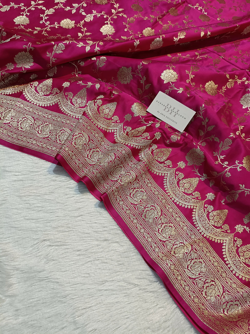 Pure Handloom Mashru Katan Silk Banarasi Saree with Floral Jaal Weaving