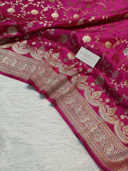 Pure Handloom Mashru Katan Silk Banarasi Saree with Floral Jaal Weaving