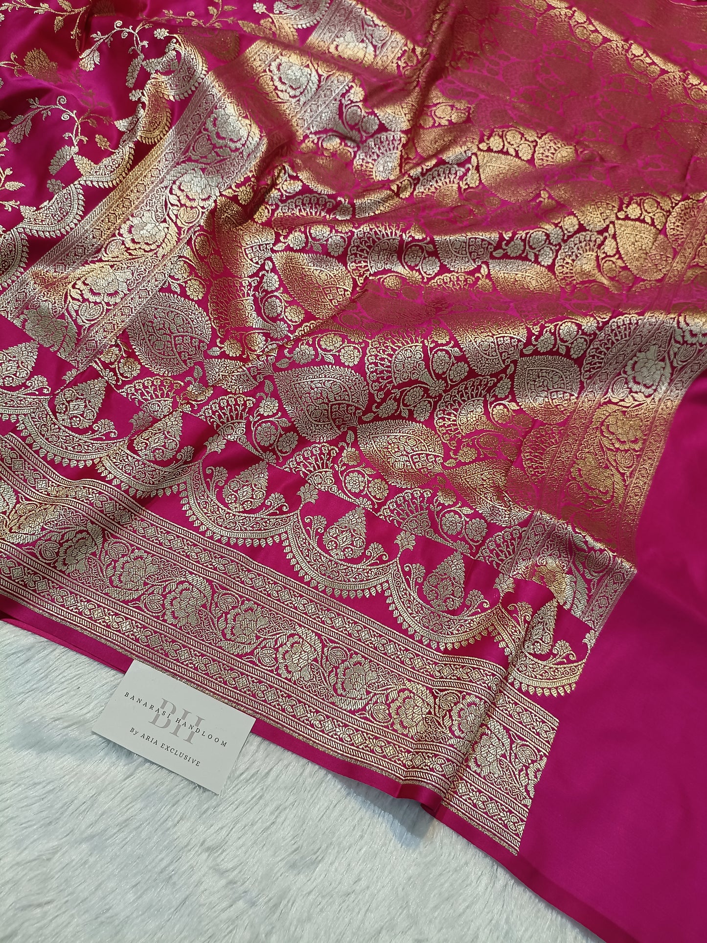 Pure Handloom Mashru Katan Silk Banarasi Saree with Floral Jaal Weaving