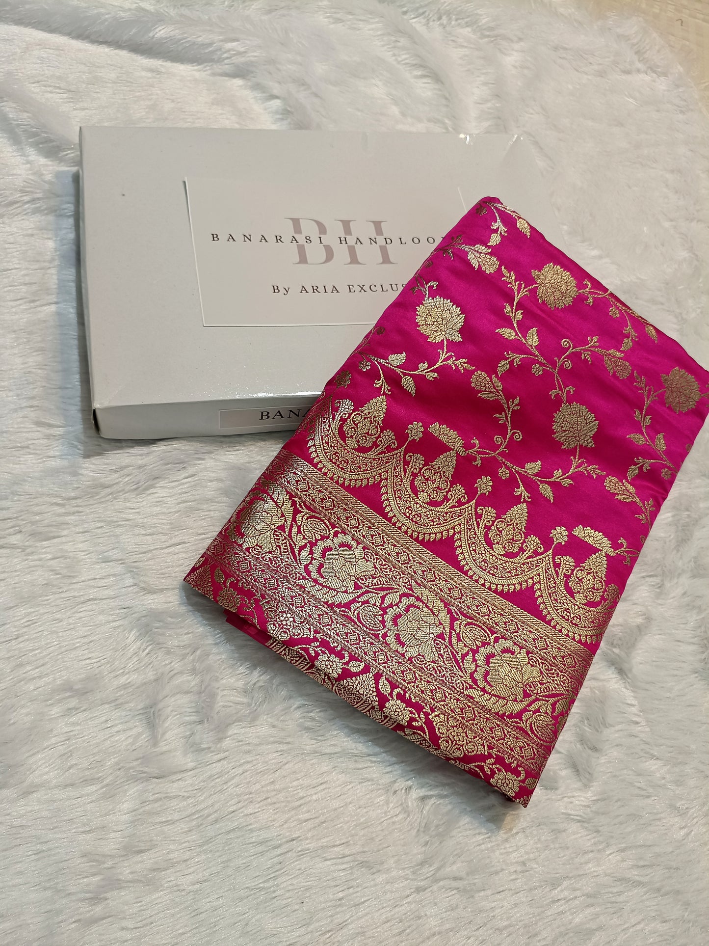 Pure Handloom Mashru Katan Silk Banarasi Saree with Floral Jaal Weaving