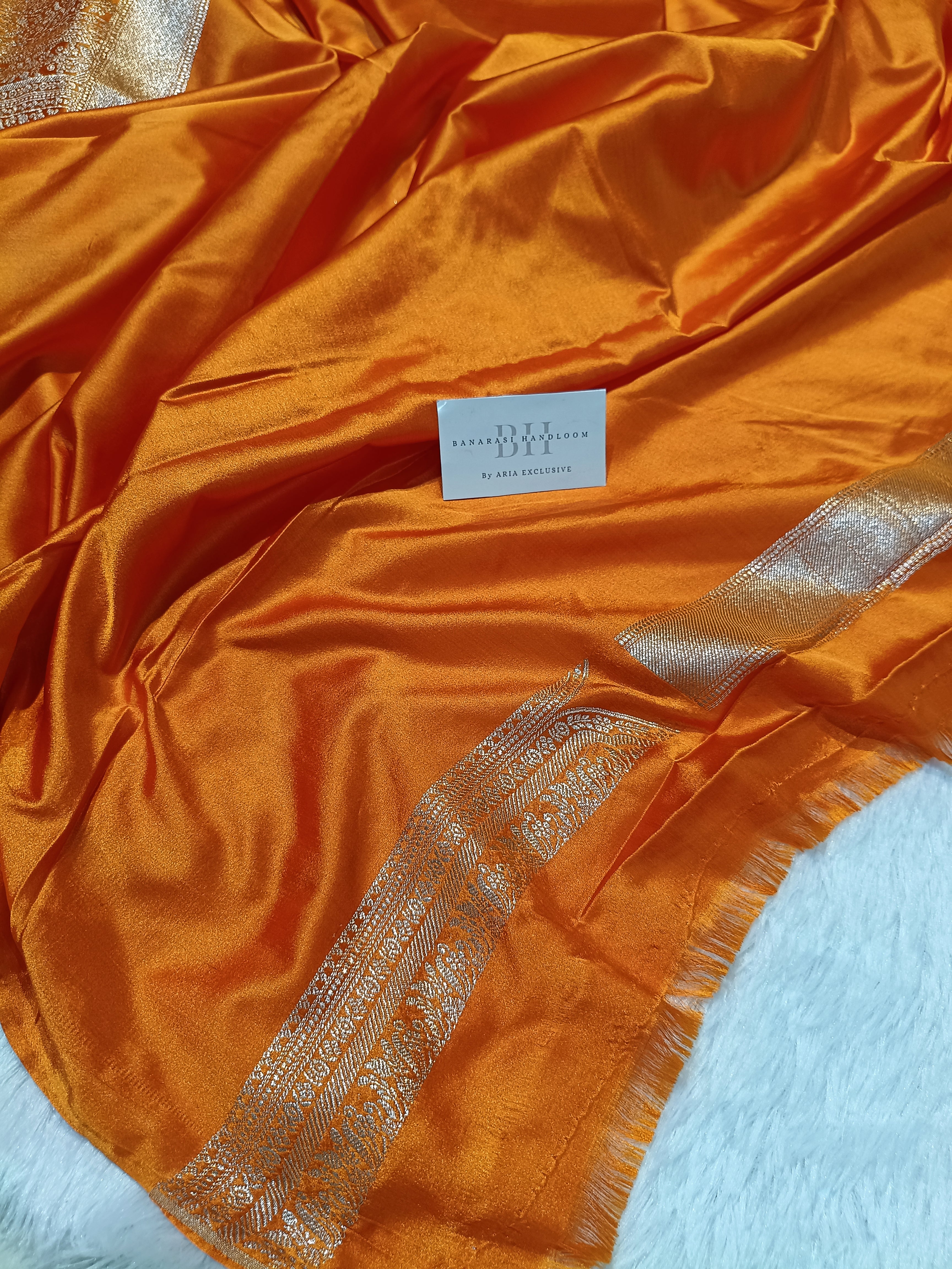 Pure Handloom Mashru Katan Silk Banarasi Saree with Skirt Border Weaving