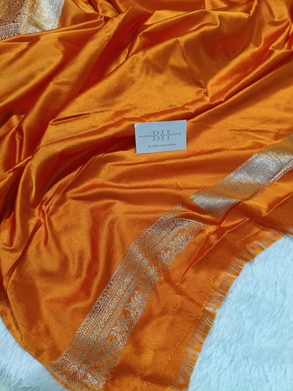 Pure Handloom Mashru Katan Silk Banarasi Saree with Skirt Border Weaving