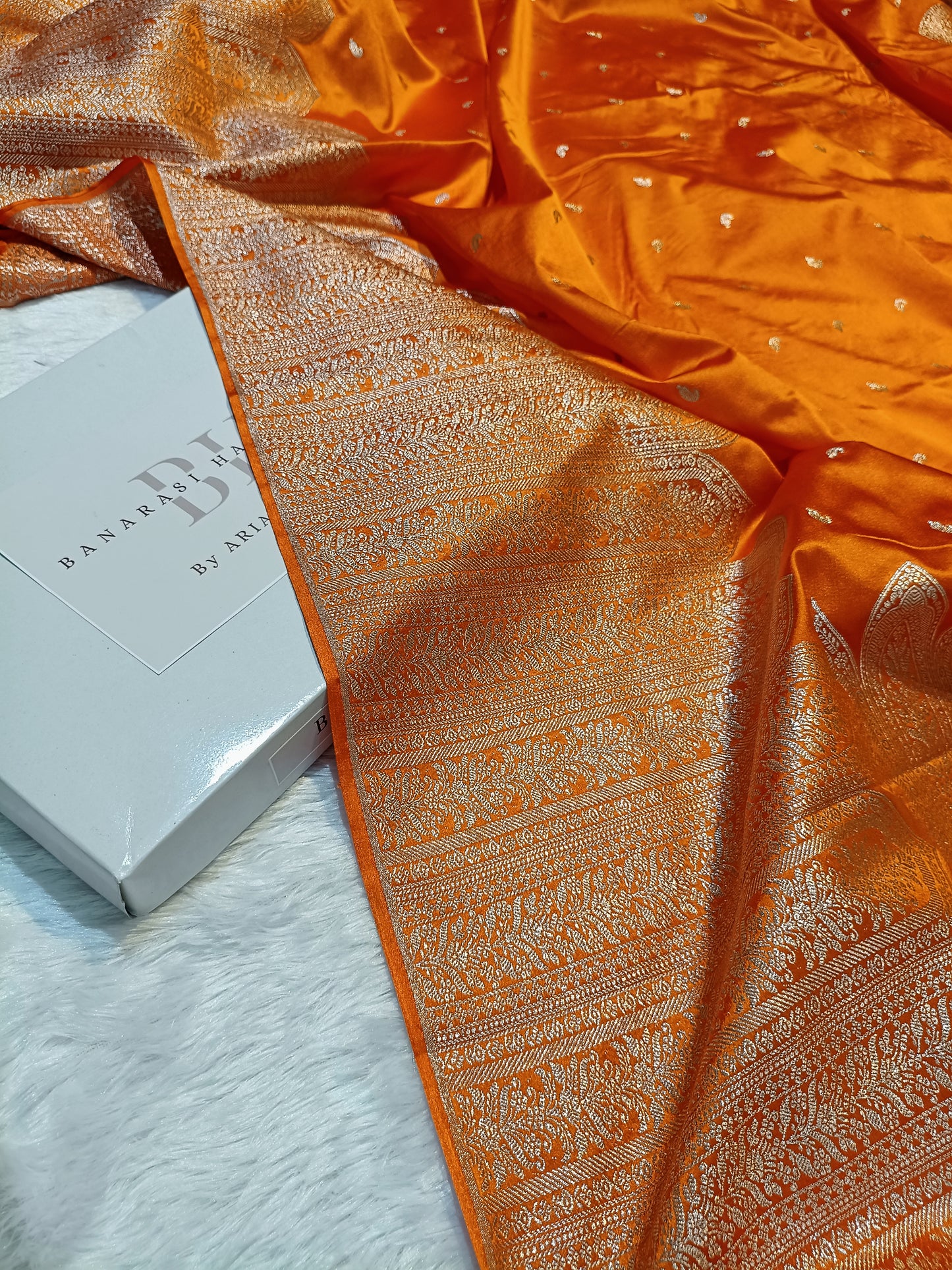 Pure Handloom Mashru Katan Silk Banarasi Saree with Skirt Border Weaving